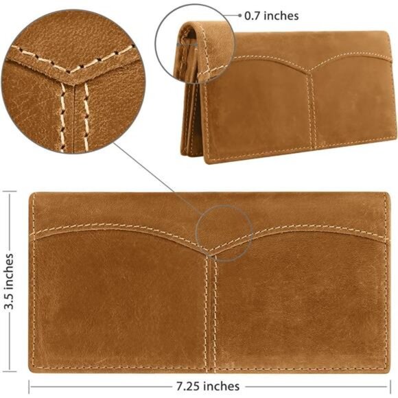 RFID Vintage Look Genuine Leather Long Bifold Wallet Checkbook Wallets for Men - Picture 5 of 8